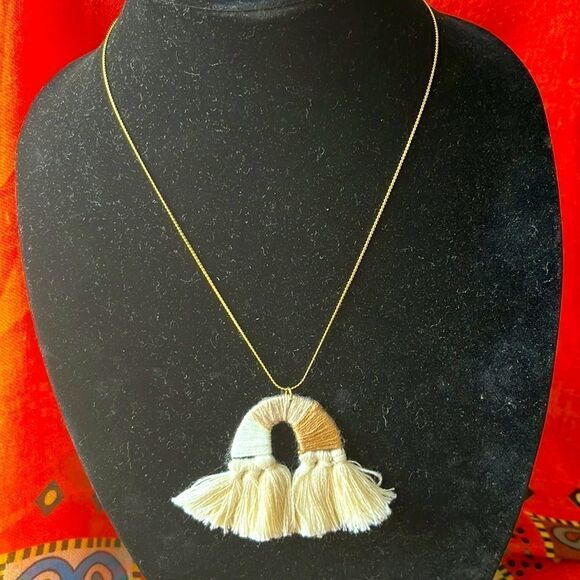 18” Boho Inspired Gold Tone Necklace with Earth Tone Rainbow Pendant - Picture 1 of 6